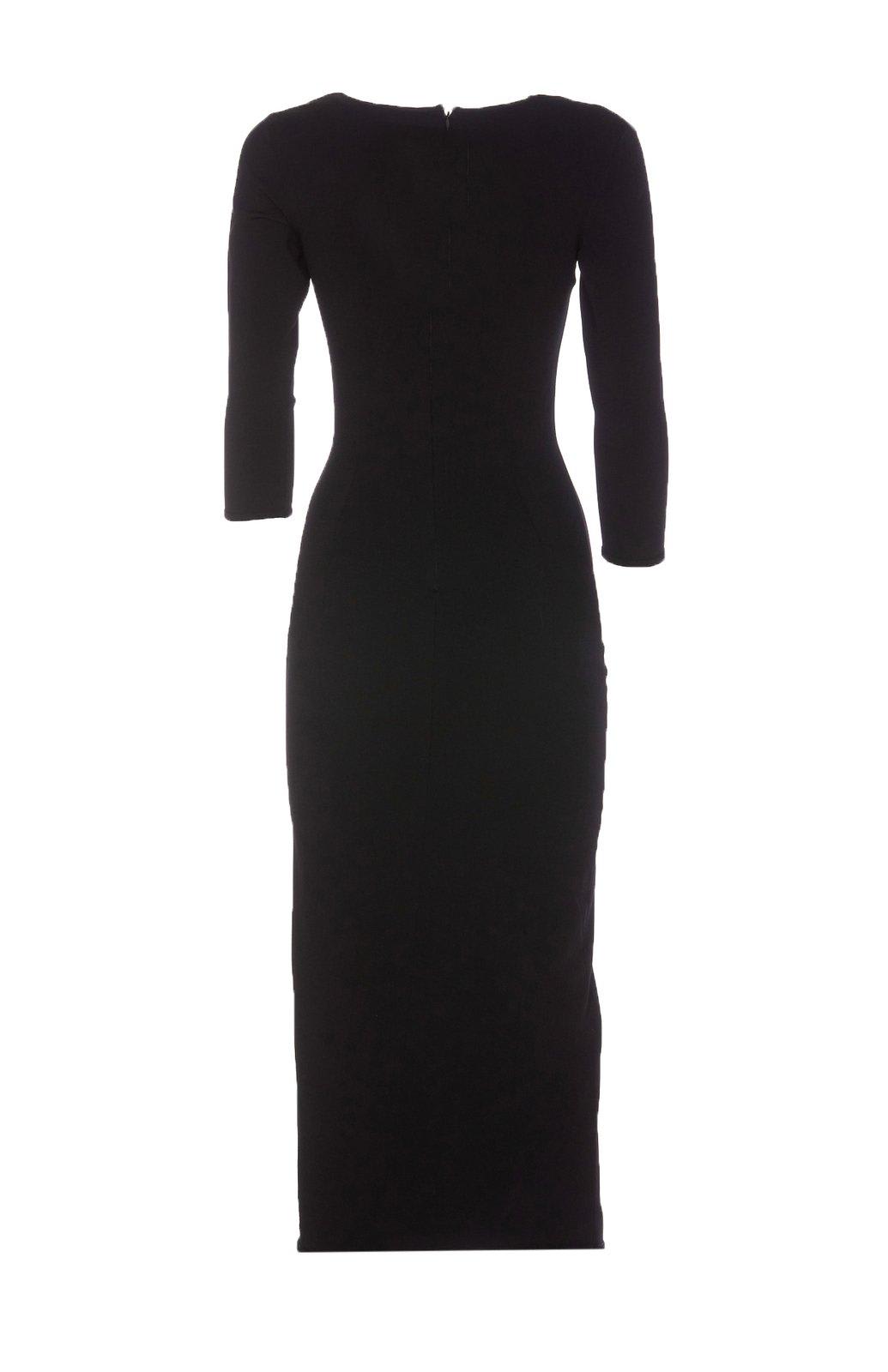 Shop Dolce & Gabbana Logo Plaque Scoop Neck Midi Dress In Black