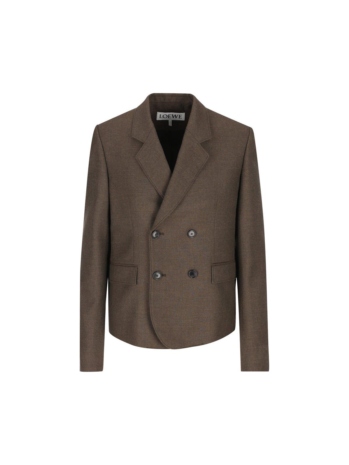 Shop Loewe Double Breasted Tailored Blazer In Dark Moss Melange