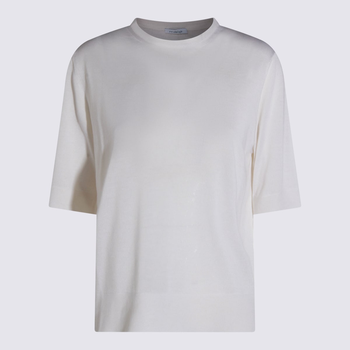 Malo Knit Crewneck Short Sleeve Plain In White