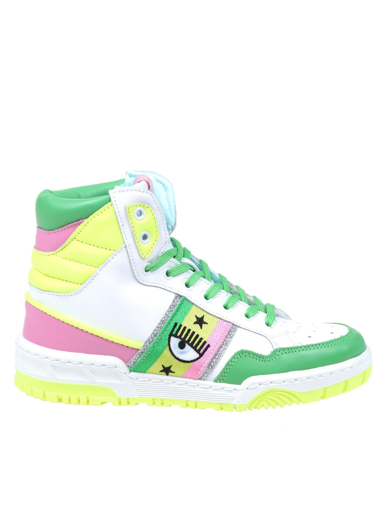 Chiara Ferragni High Sneakers Cf-1 In White And Green Leather