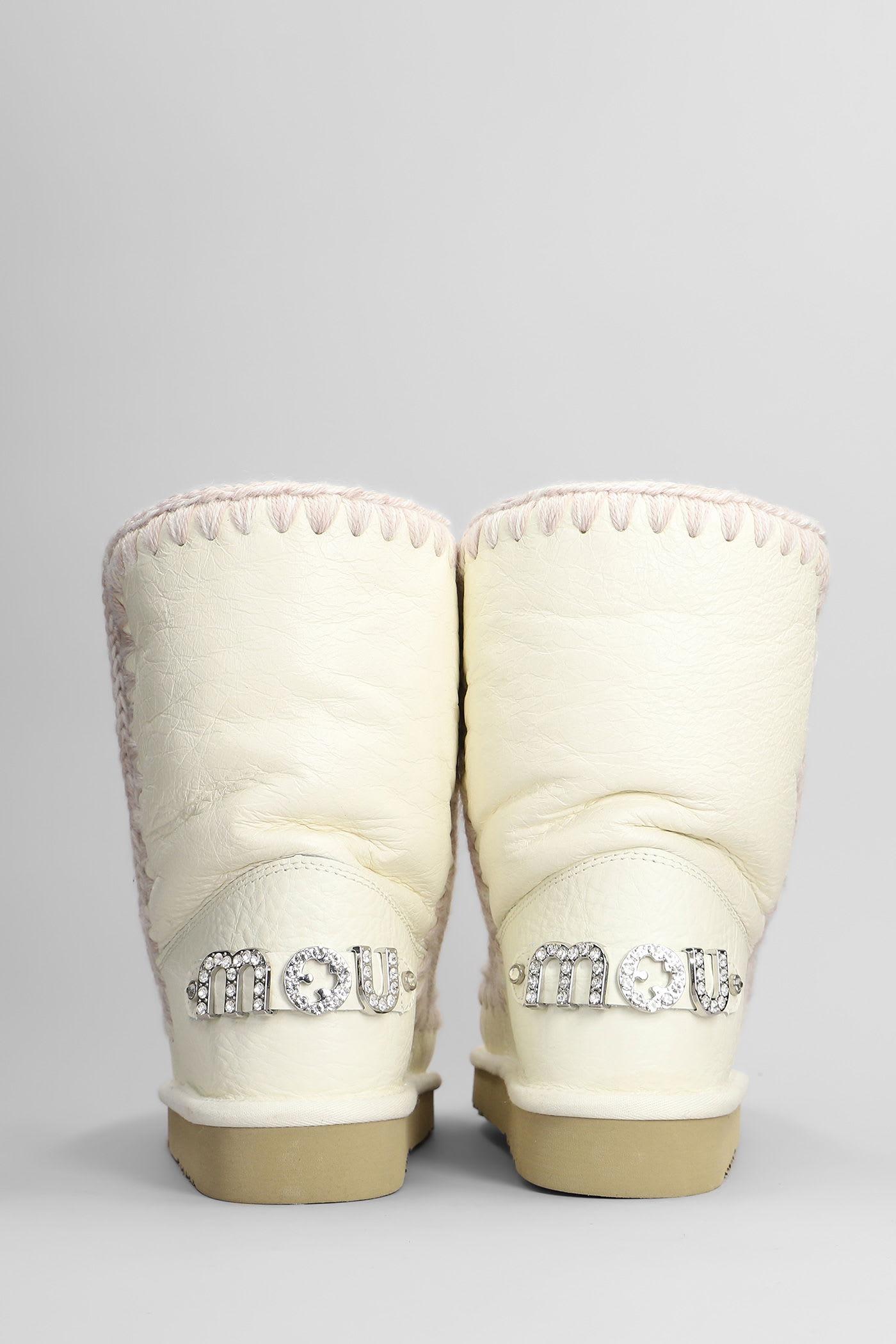 Mou Eskimo 24 Low Heels Ankle Boots In White Suede In Multi