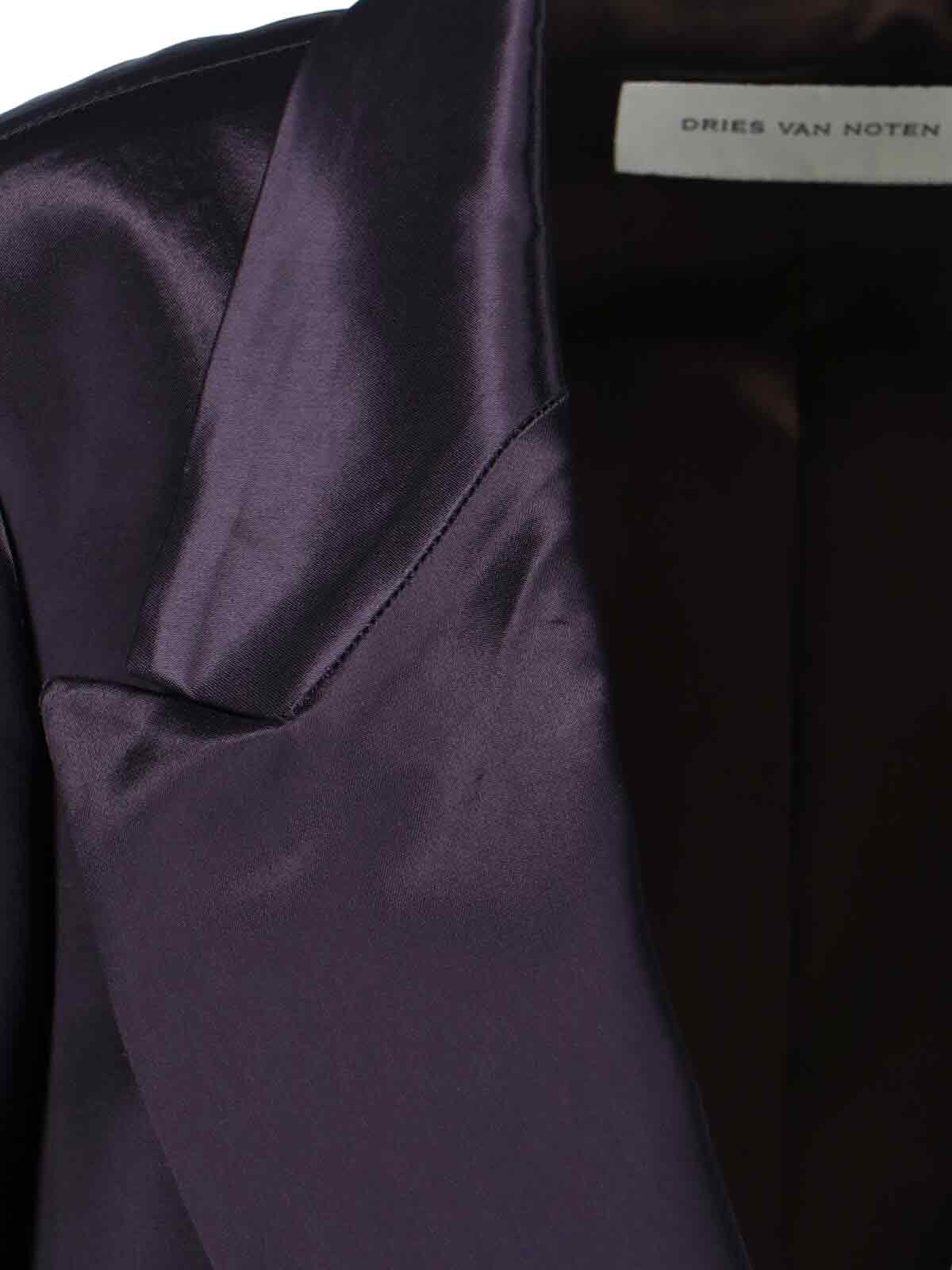 Dries Van Noten Longline Satin Blazer Notched Lapels In Blue