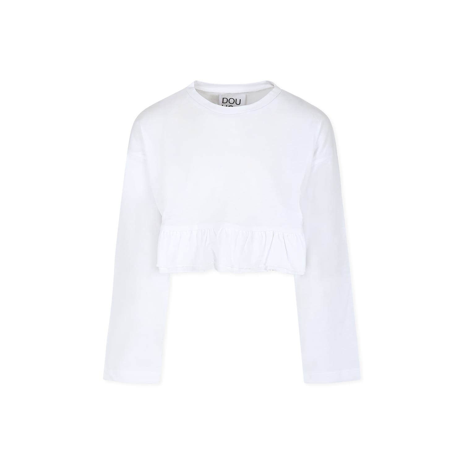 Douuod Kids' White Crop T-shirt For Girl With Logo