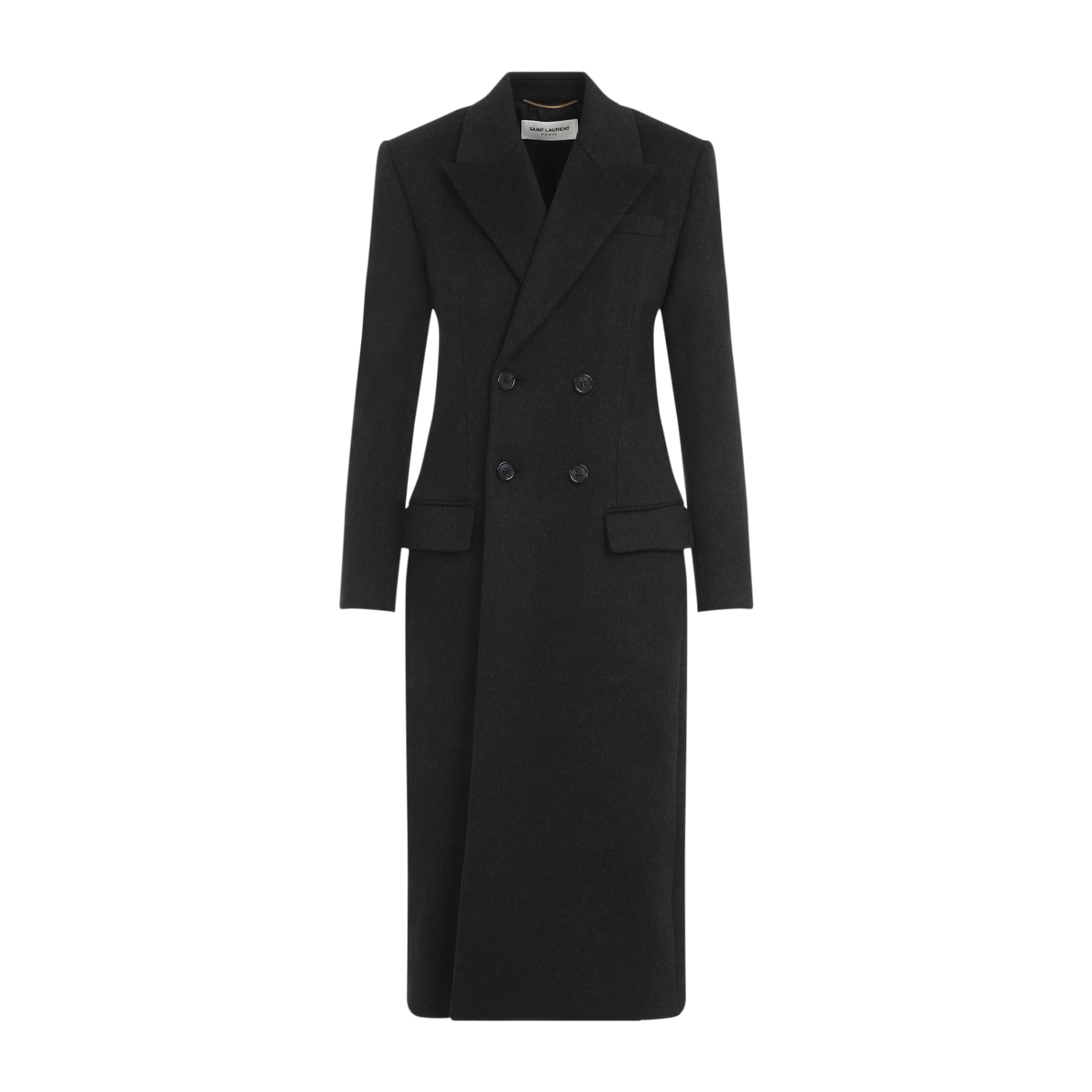 Saint Laurent Double-breasted Brushed Wool And Cashmere-blend Coat In Anthracite