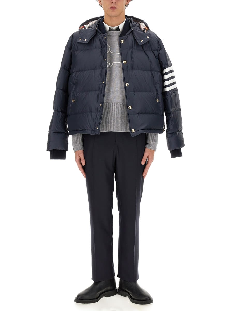 Shop Thom Browne Hooded Bomber Jacket In Blue