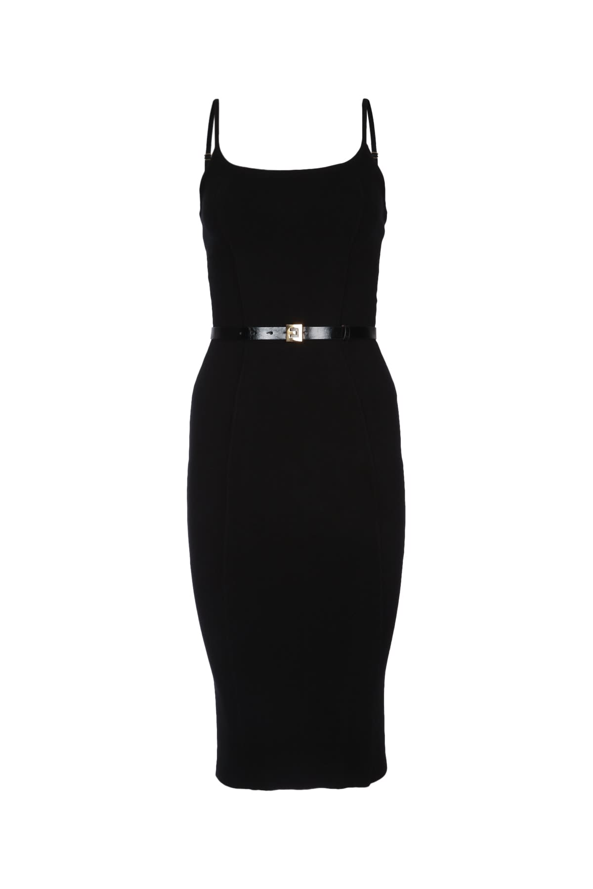 Elisabetta Franchi Knit Midi Dress With Spaghetti Straps And Belted Waist In Black