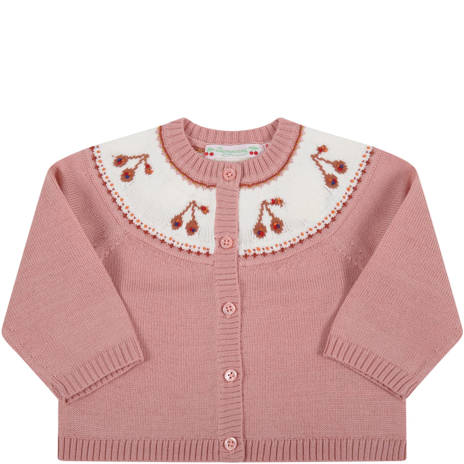 Bonpoint Pink Cardigan For Baby Girl With Cherries