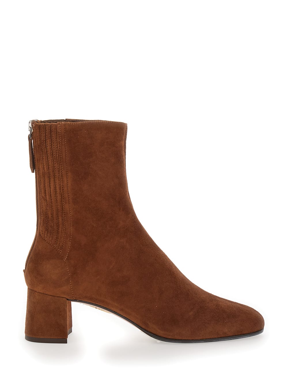 Shop Aquazzura Saint Honoré Brown Bootie With Half Moon Heel In Suede Woman