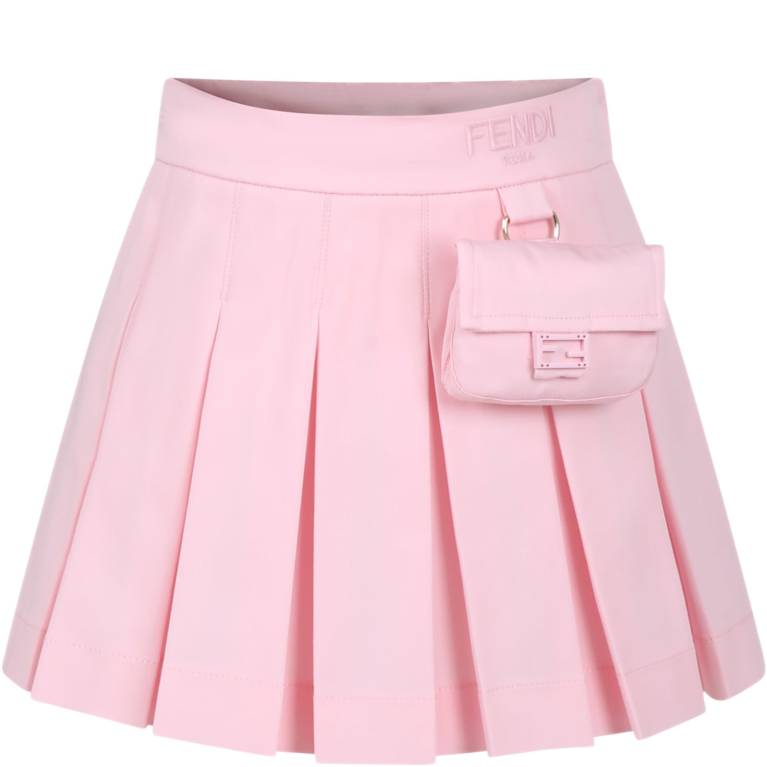 Shop Fendi Pink Skirt For Girl With  Logo And Baguette