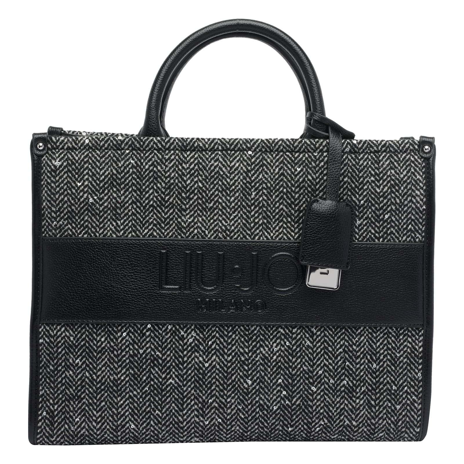 Liu •jo Herringbone-sequin Tote Bag In Black