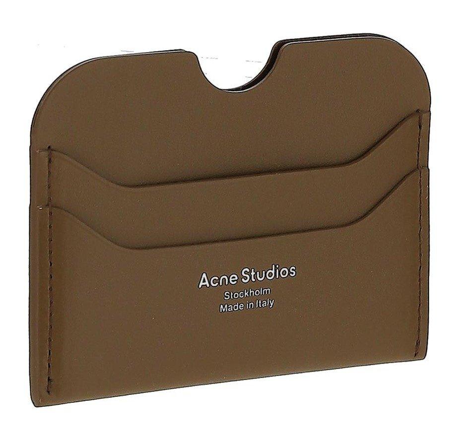 Shop Acne Studios Logo Printed Cut-out Detailed Cardholder In Camel