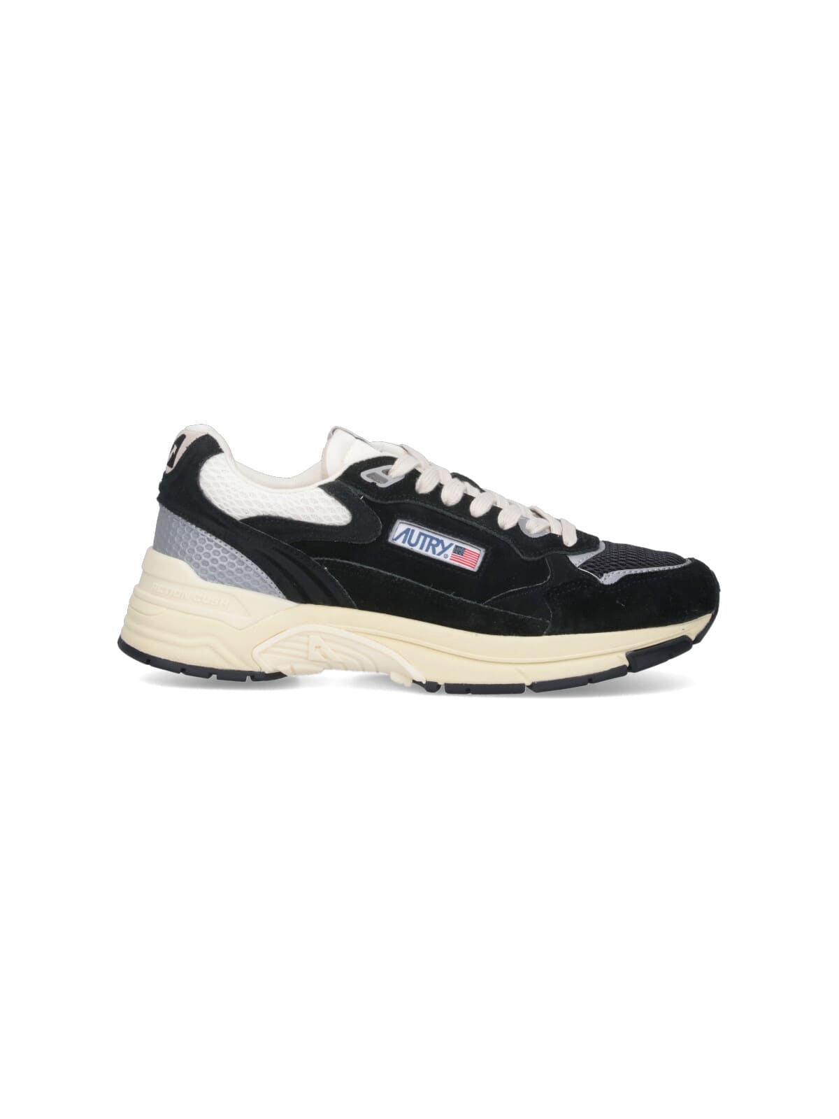 Autry Black Suede And Mesh Sneakers With Cream Cushioned Sole In Black
