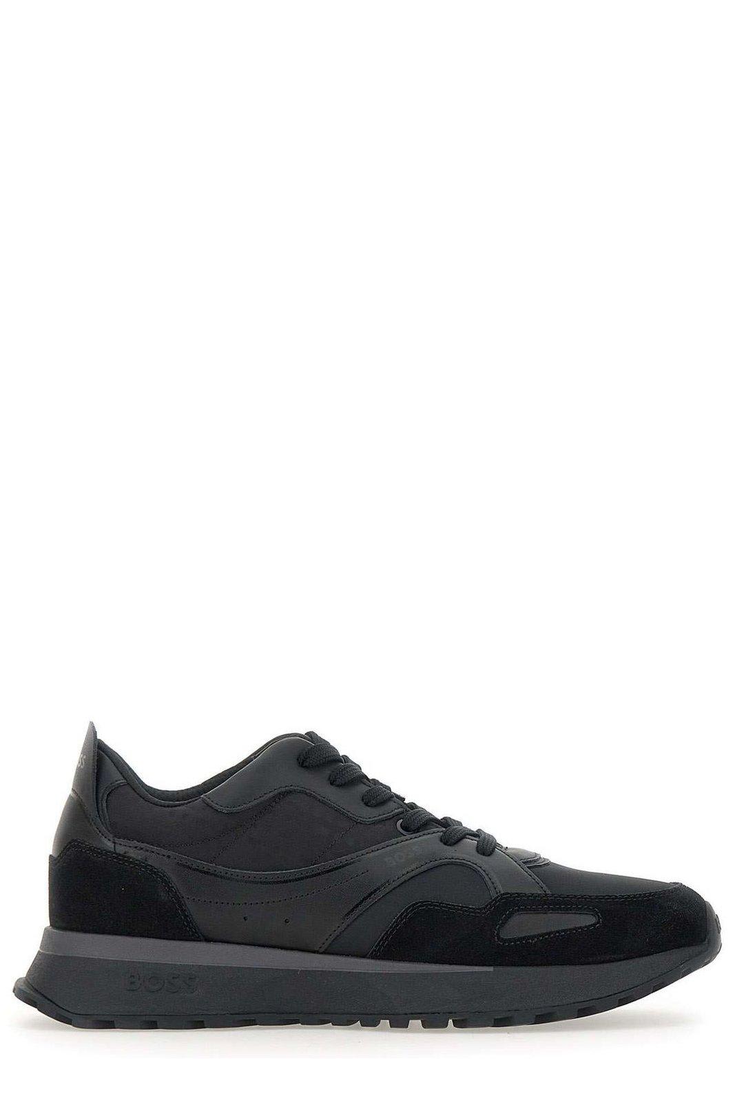 Hugo Boss Minimalist Black Low-top Sneakers With Smooth Finish In Black