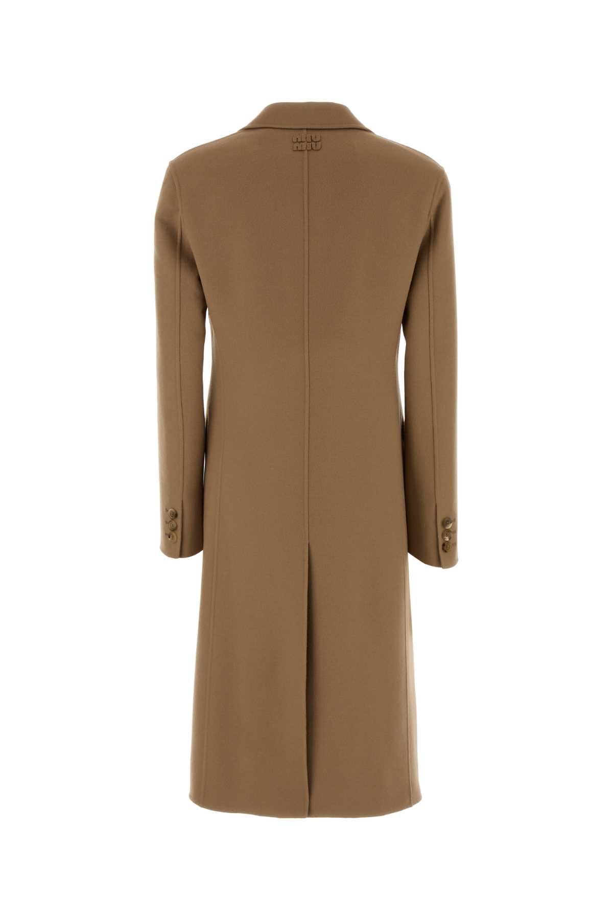 Miu Miu Camel Wool Blend Coat In Brown