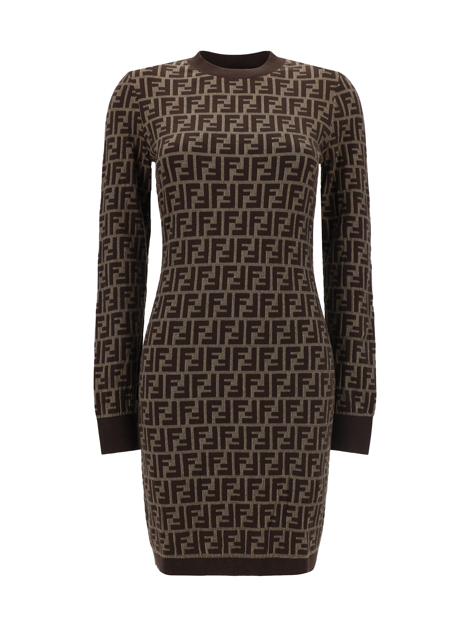 Shop Fendi Midi Dress In Tobacco