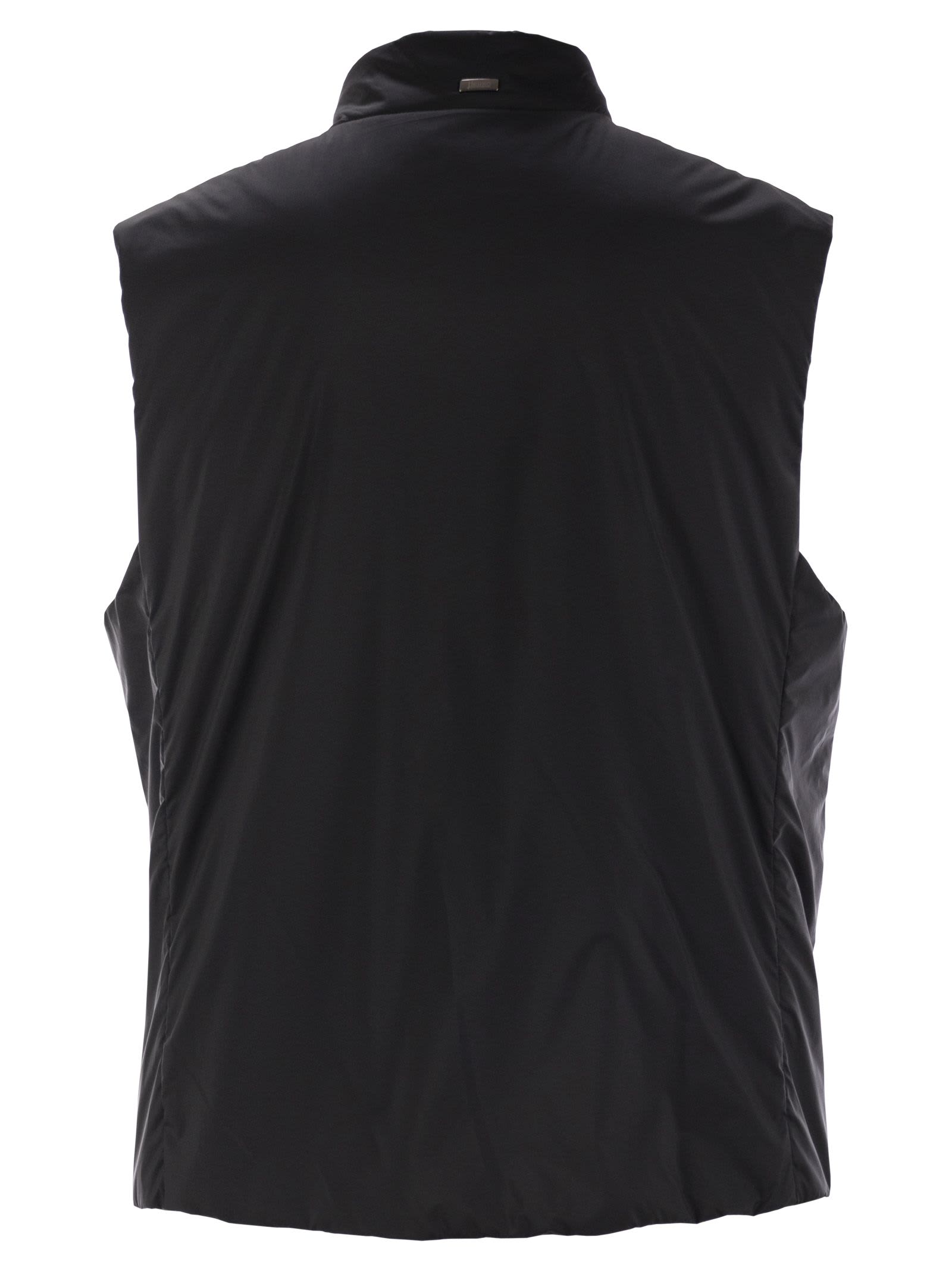 Herno High-collar Microfibre Gilet With Zip Closure In Black