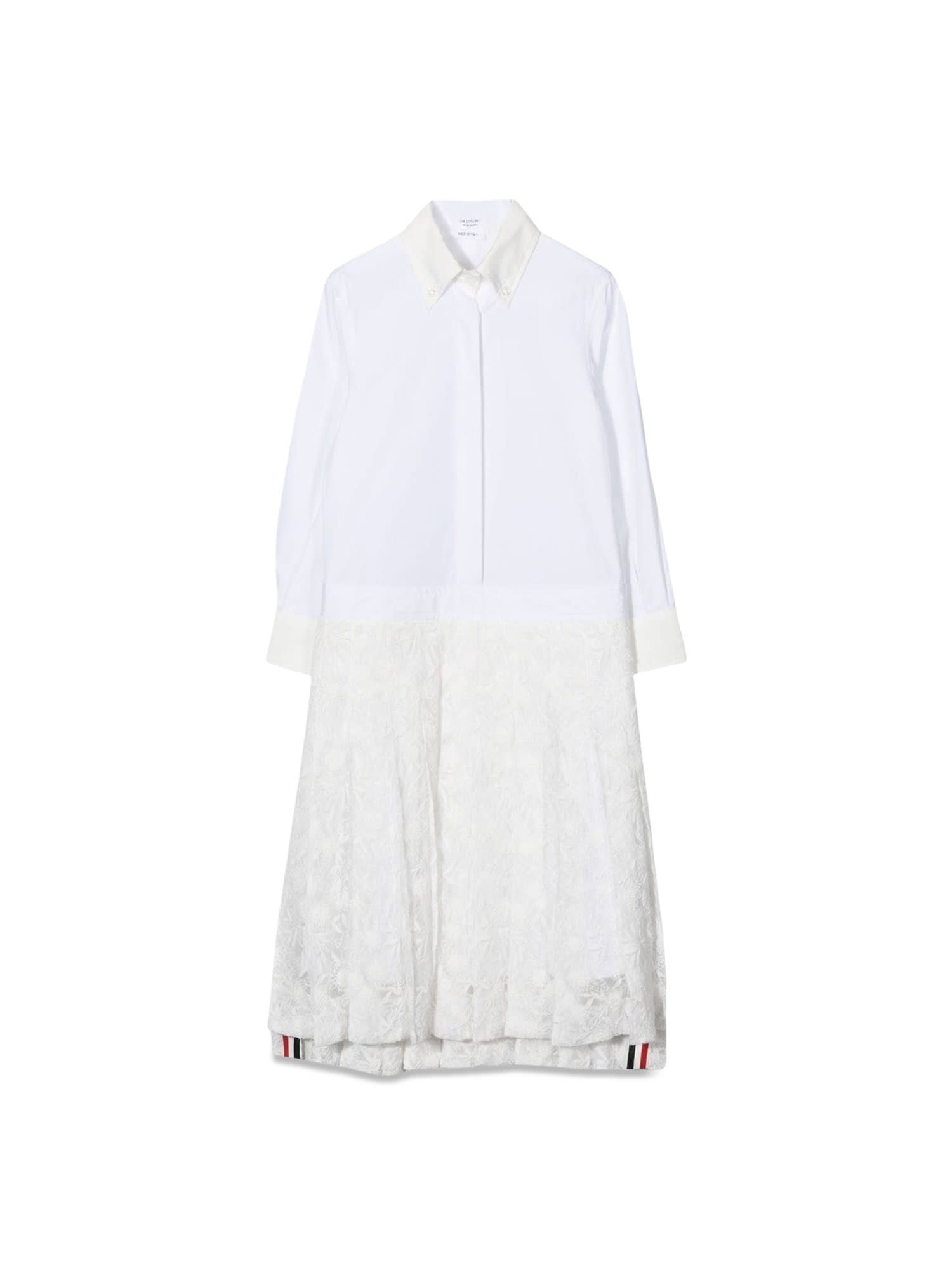 Thom Browne Kids' Pleated Bottom Shirtdress In Bianco