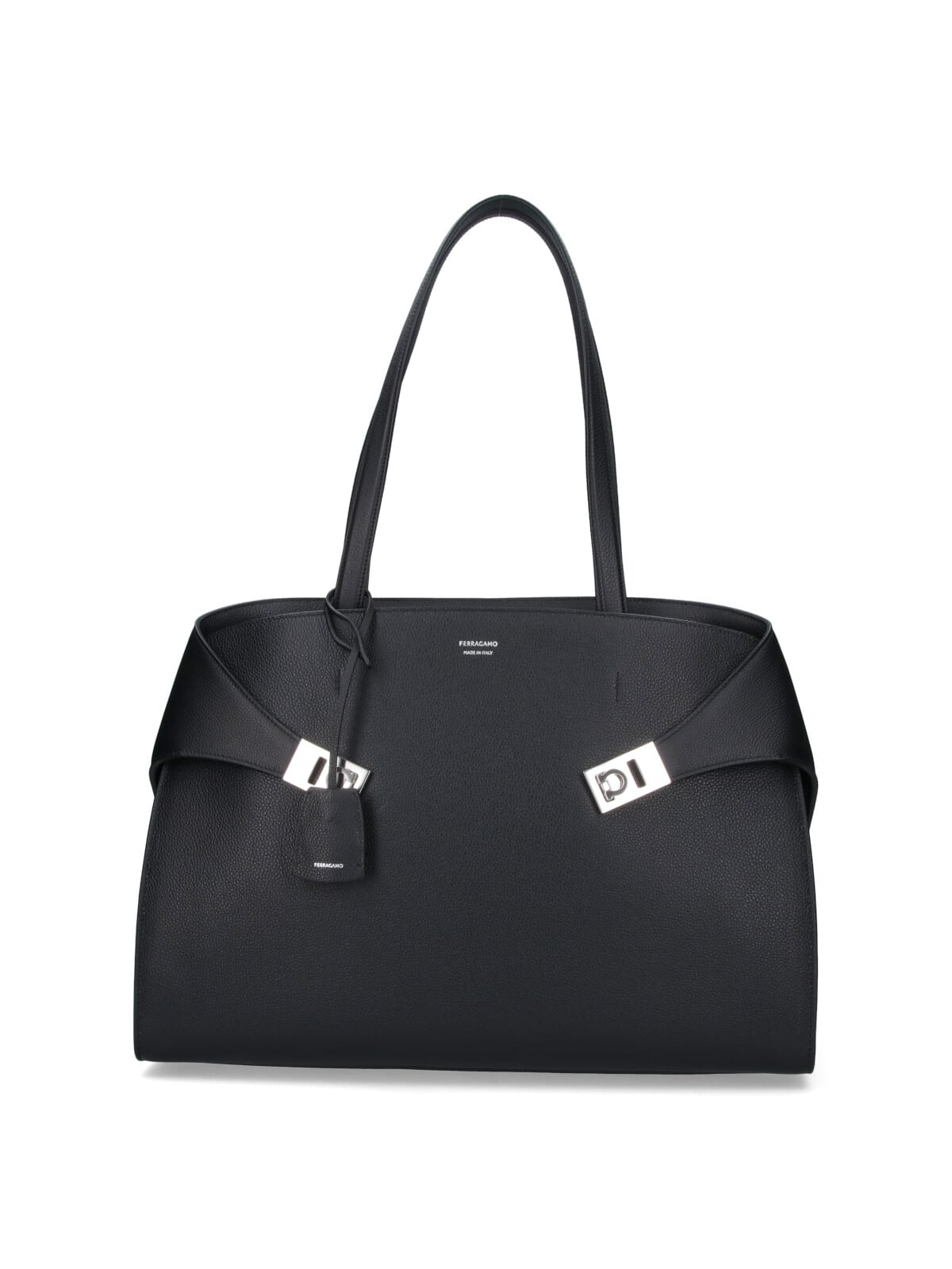Ferragamo Hug Top-zip Leather Shoulder Bag In Black
