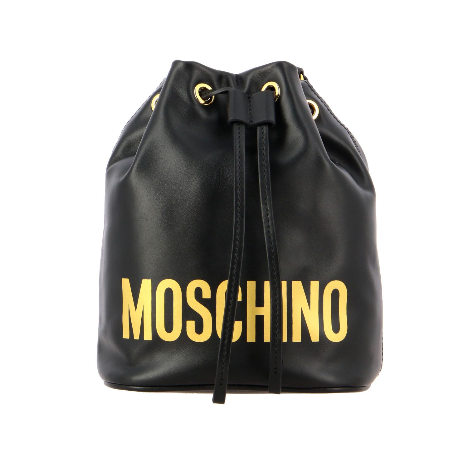 MOSCHINO COUTURE LEATHER BUCKET BAG WITH PRINTED LOGO,11219777