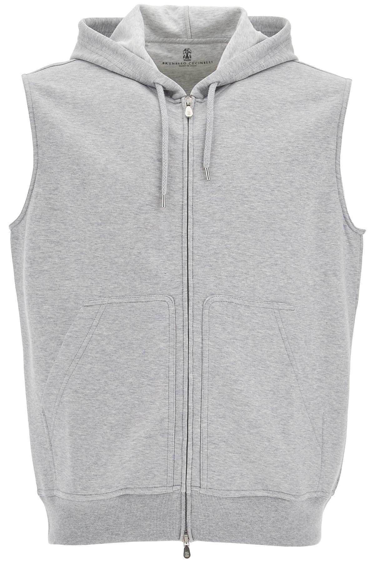 Shop Brunello Cucinelli Hooded Jersey Vest With Hood In Grigio Medio (grey)