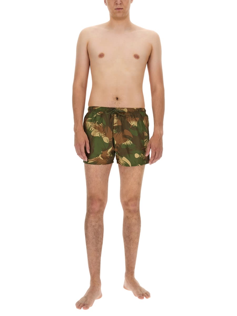 Shop Moschino Camouflage Swimsuit In Green