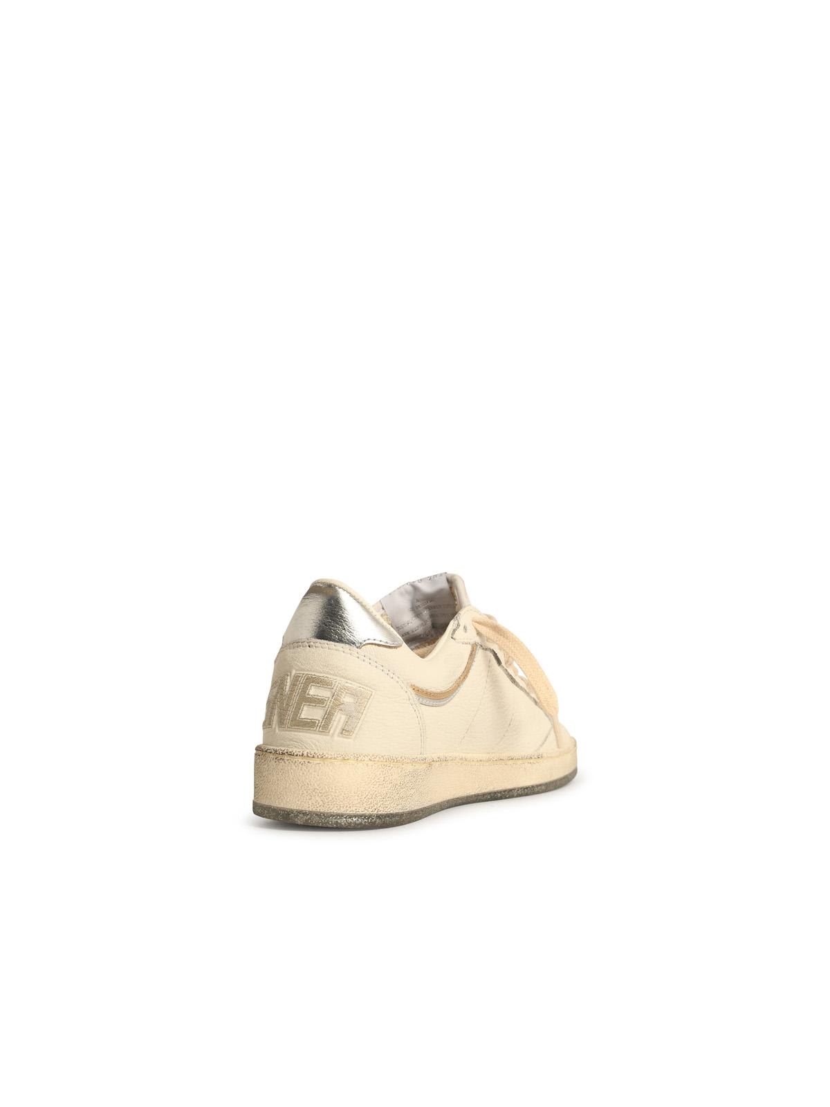 Golden Goose Ball-star White Leather Sneakers With Silver Star And Heel In Neutral