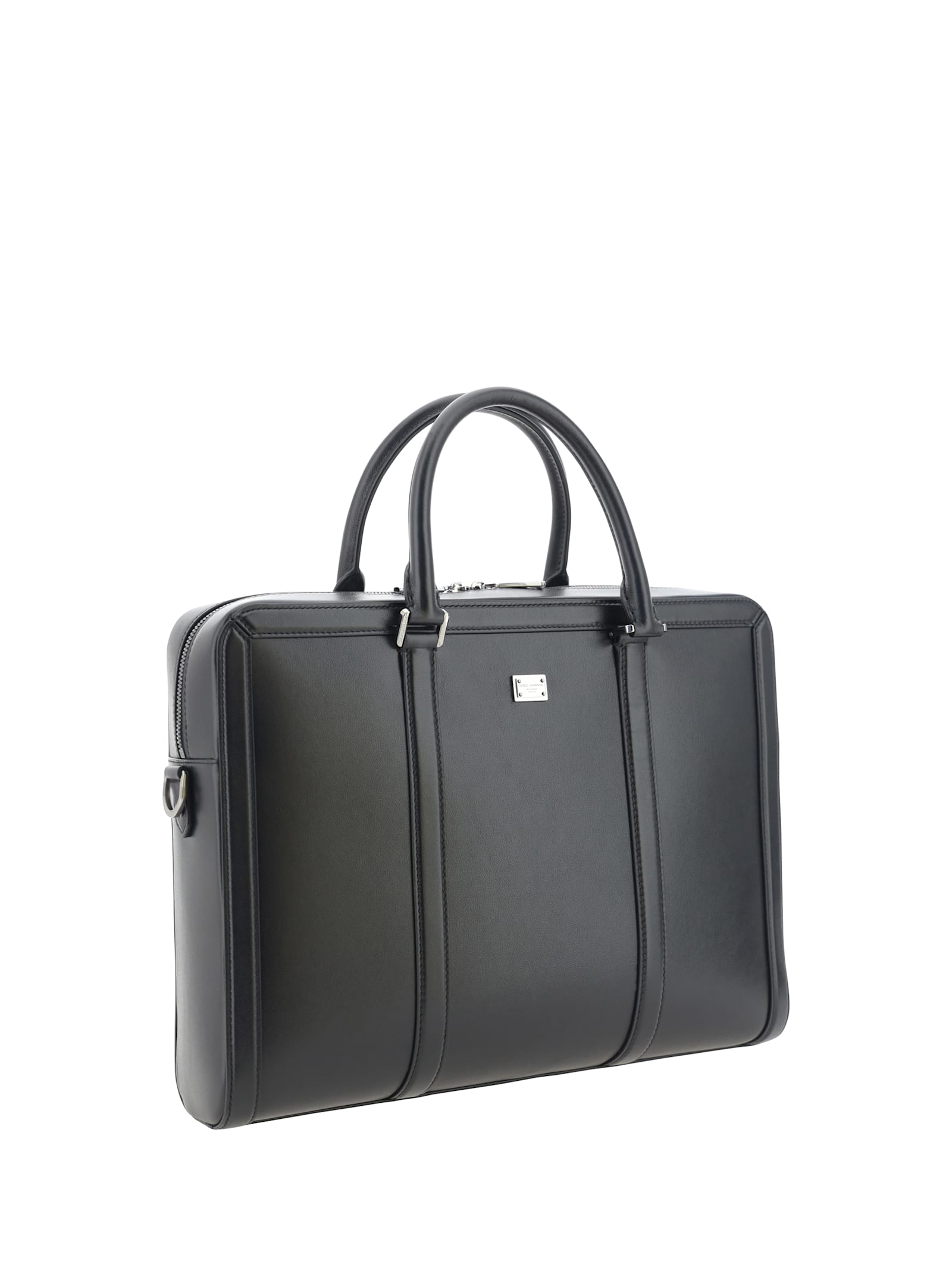 Shop Dolce & Gabbana Logo Plaque Zipped Briefcase In Nero