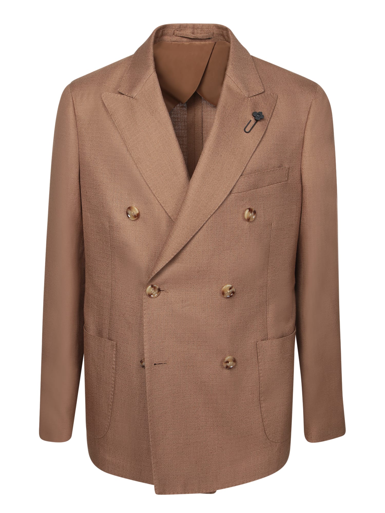 Lardini Double-breasted Beige Blazer With Peak Lapels In Beige