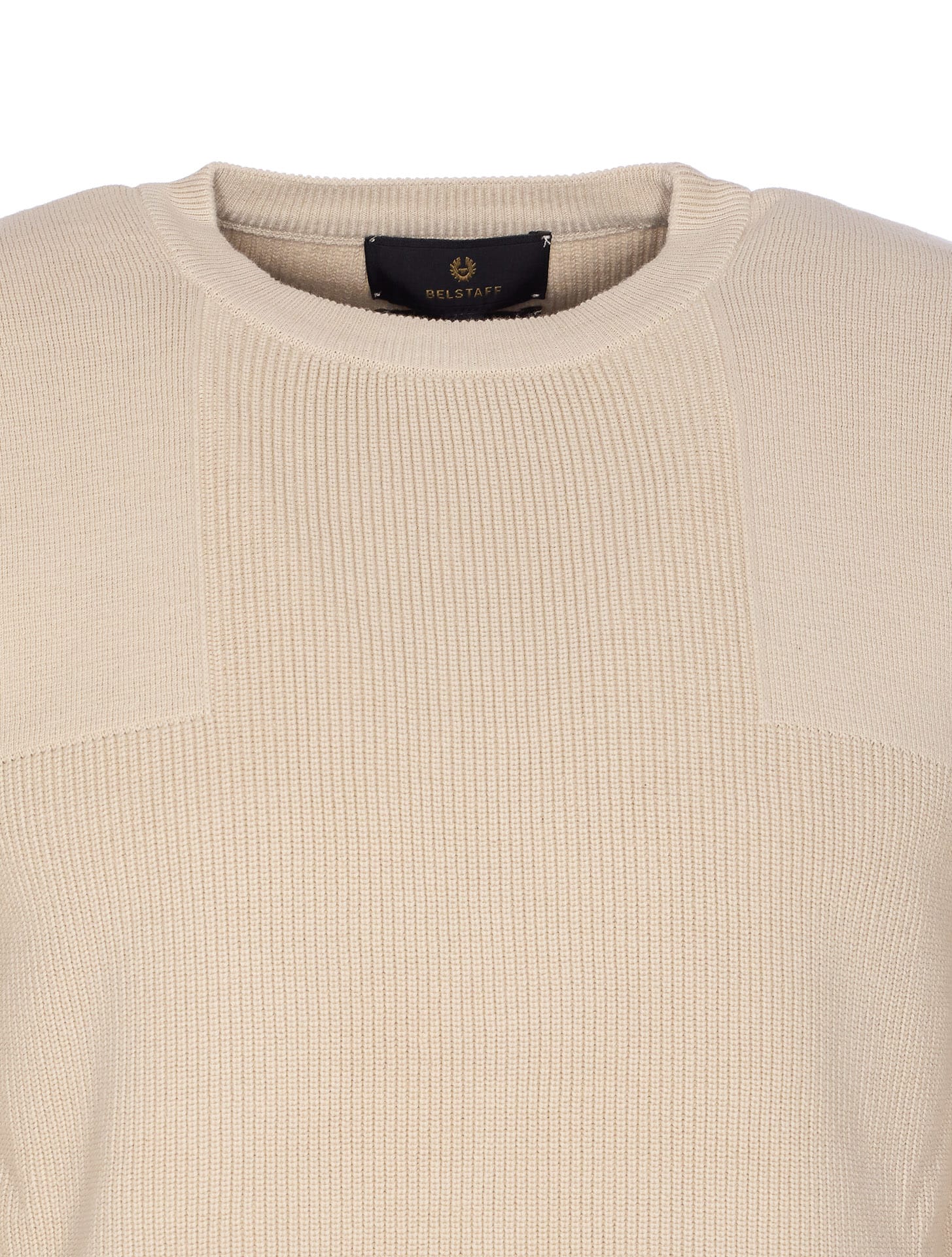 Belstaff Ribbed Crewneck Sweater Long Sleeves In Neutral