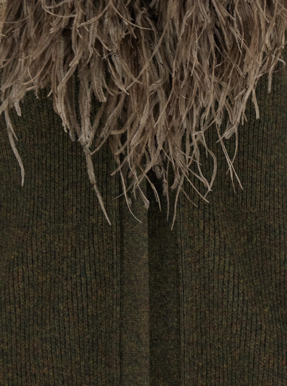 Blumarine Green Long Dress With Removable Feather Collar In Wool Woman In Green