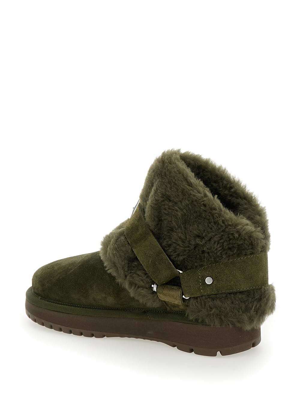 Burberry Snug Green Ankle Boots With Strap In Suede And Shearling In Green