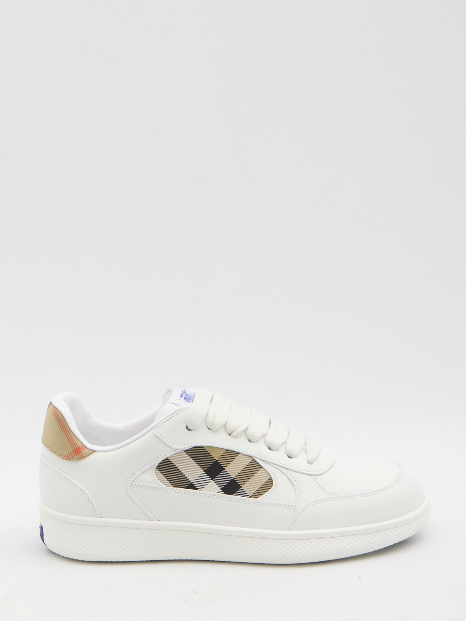 Burberry Men Low-top Leather Sneakers With Check Inserts In White