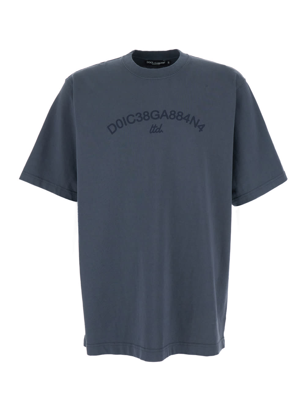Shop Dolce & Gabbana Grey Crewneck T-shirt With Tonal Logo Embroidery In Cotton Man