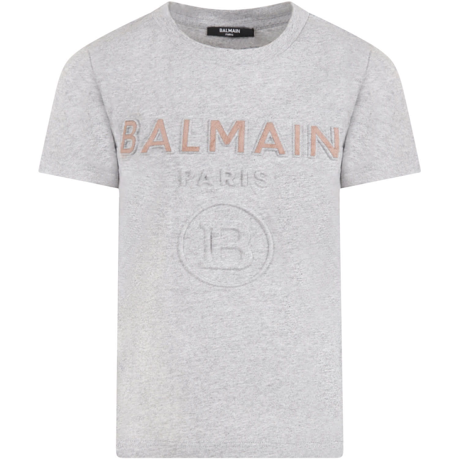 Balmain Grey T-shirt For Kids With Logos