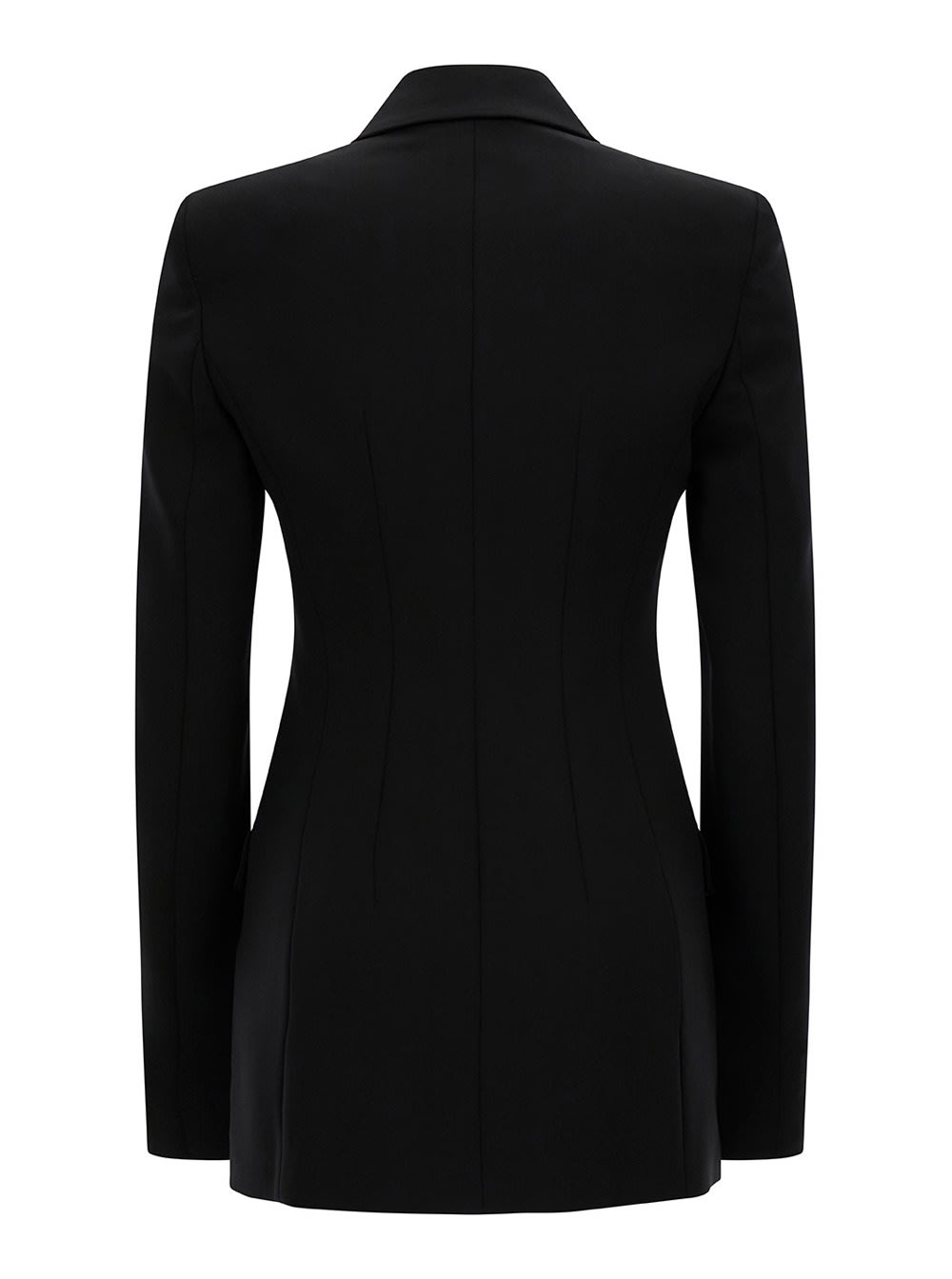 Shop Sportmax Black Slim Double-breasted Jacket Wth Rhinestone Detail In Stretch Polyamide Woman