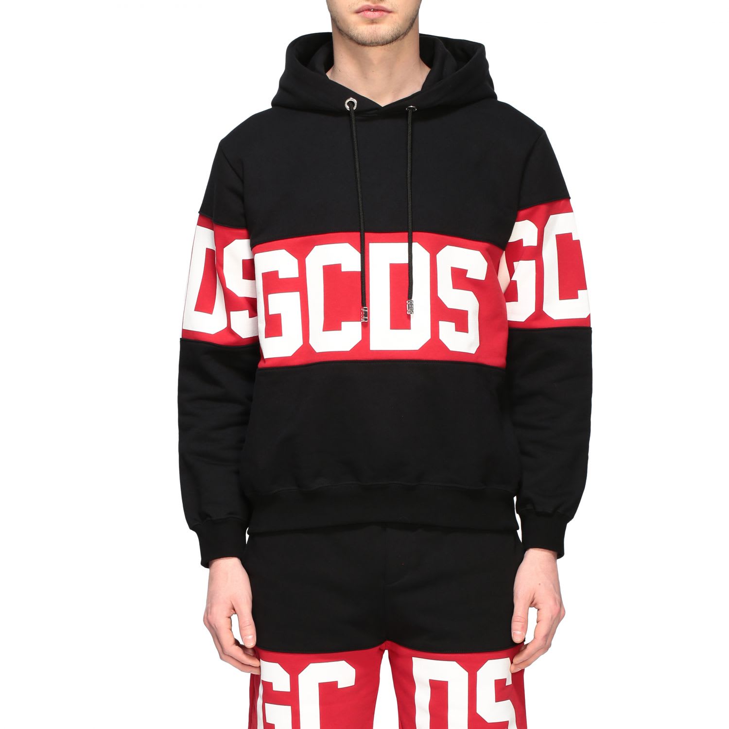 GCDS GCDS SWEATSHIRT GCDS SWEATSHIRT WITH HOOD AND CONTRASTING BAND WITH LOGO,11259050