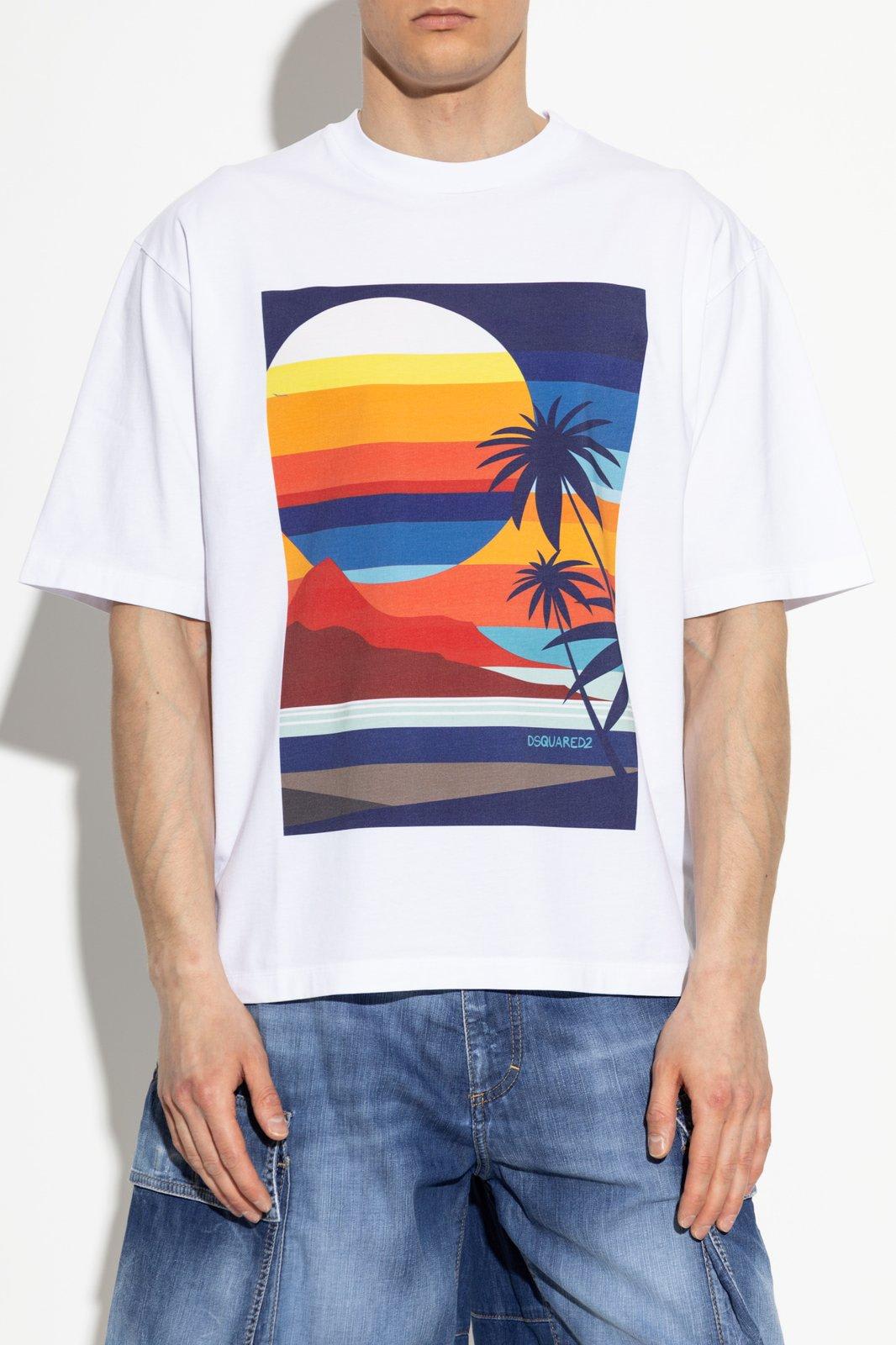 Dsquared2 Summer Lovers Cotton T-shirt With Multicolor Print