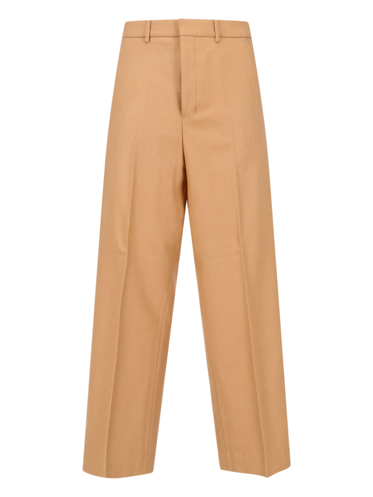 Ami Alexandre Mattiussi Tailored Beige Virgin Wool Trousers With Button Closure In Brown