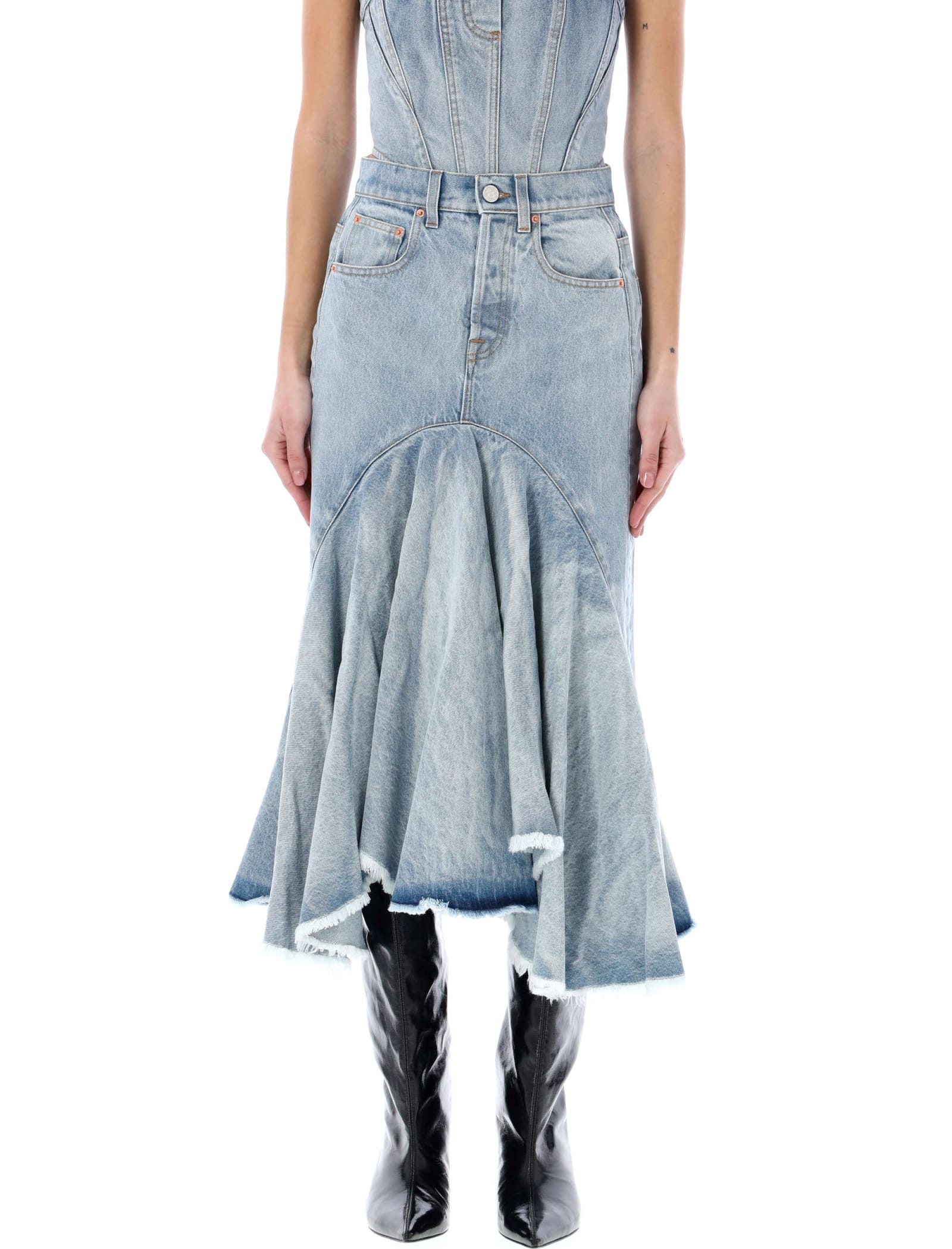 Shop Vetements Flared Denim Midi Skirt In Light Blue
