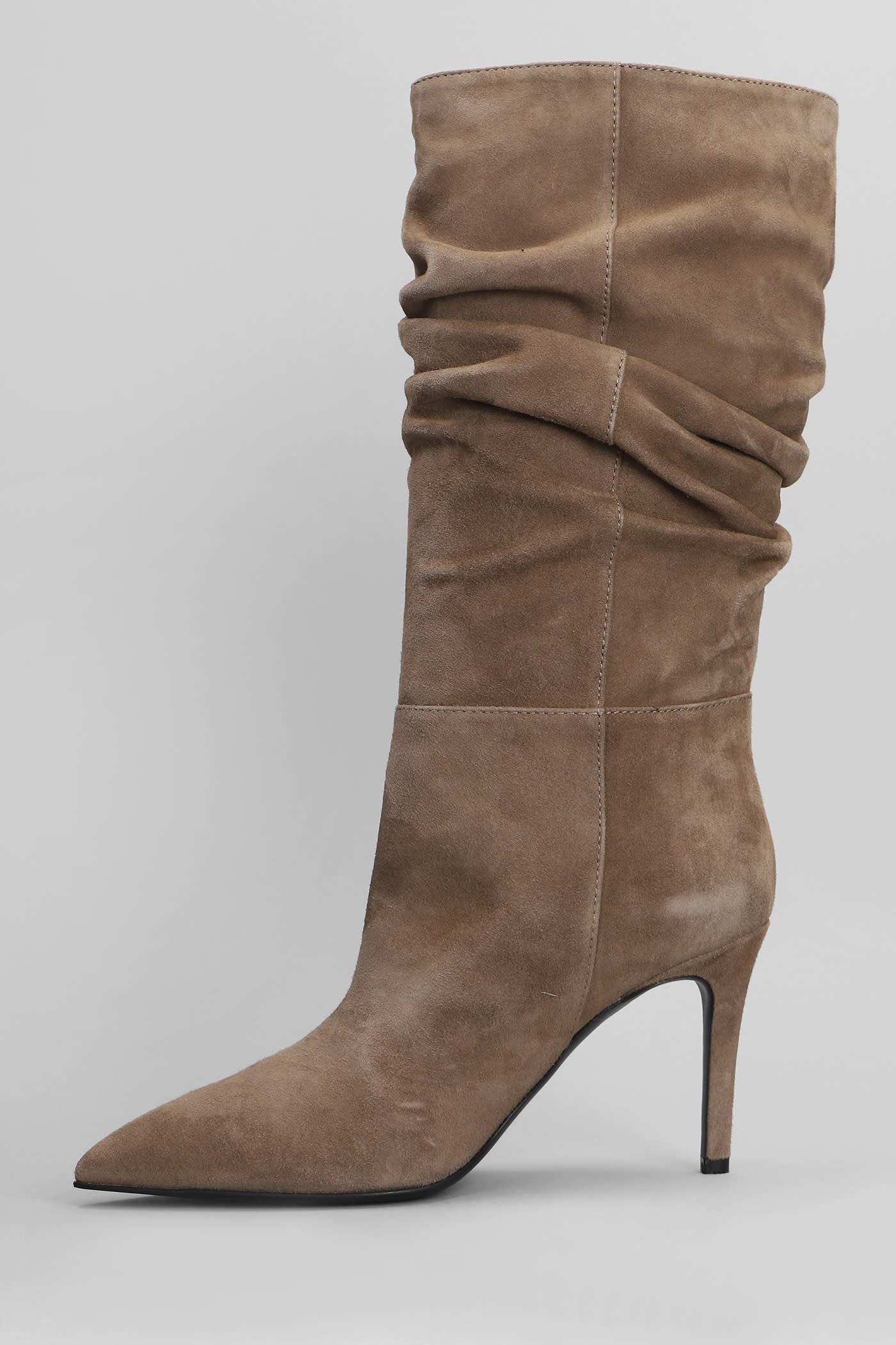 Shop Via Roma 15 High Heels Boots In Taupe Suede