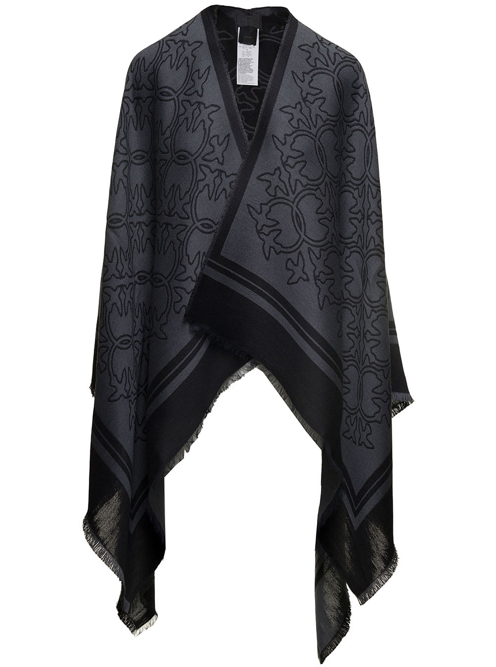 Shop Pinko Two-tone Shawl With All-over Print And Striped Hem In Wool Blend Woman In Izk Grigio Nero