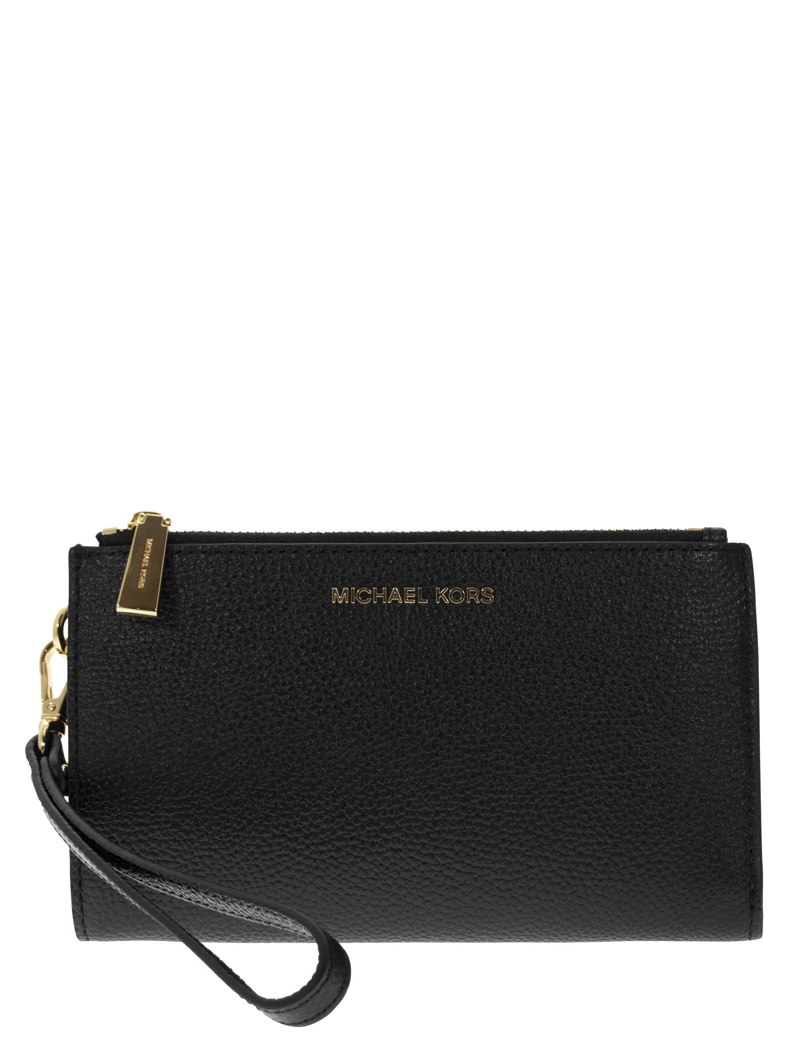 Michael Kors Adele Grained Leather Smartphone Wallet  In Black