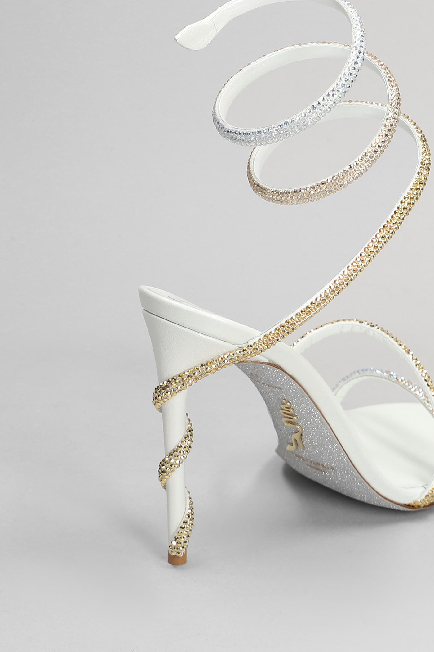 Shop René Caovilla Margot Sandals In White Leather In Gold/silver