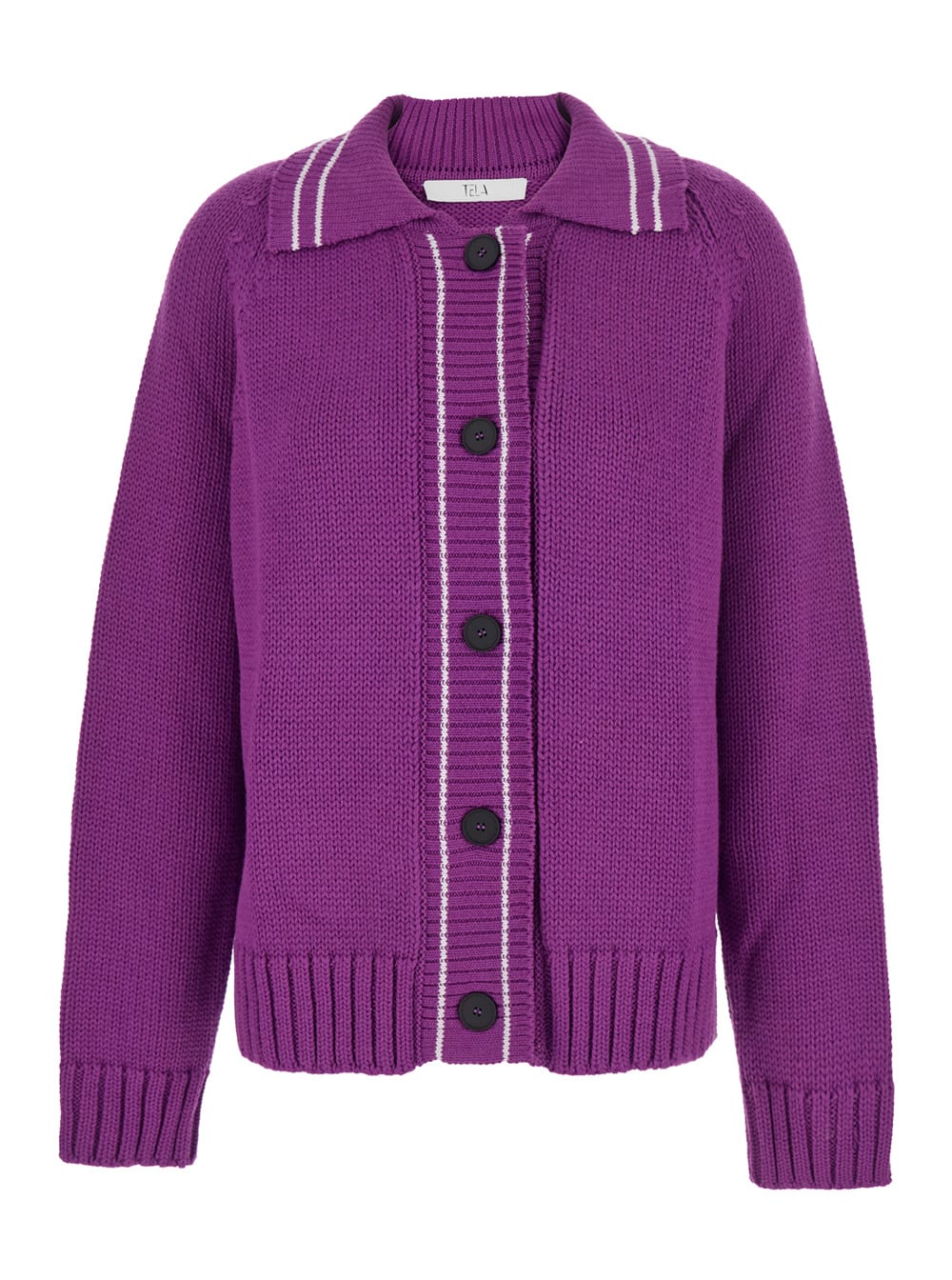 Tela Button-fastening Long-sleeve Cardigan In Purple