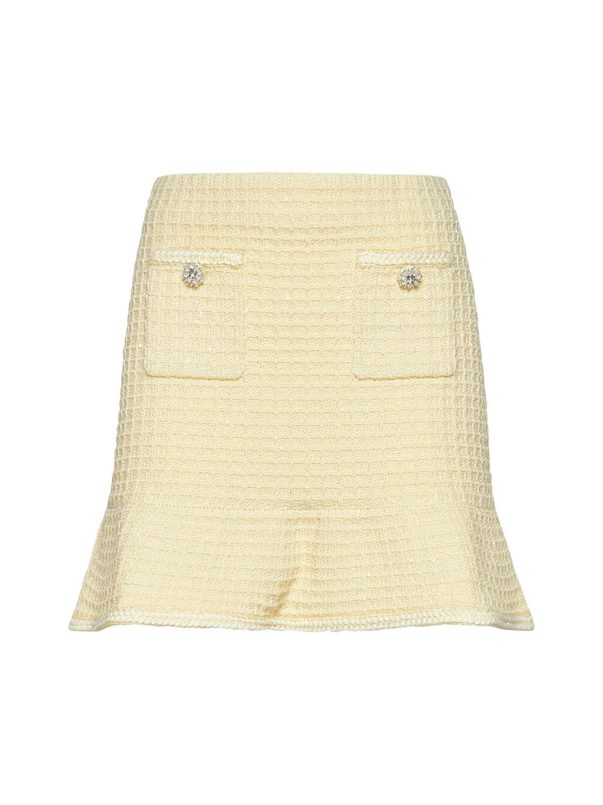 Embellished Flared Tweed Mini Skirt