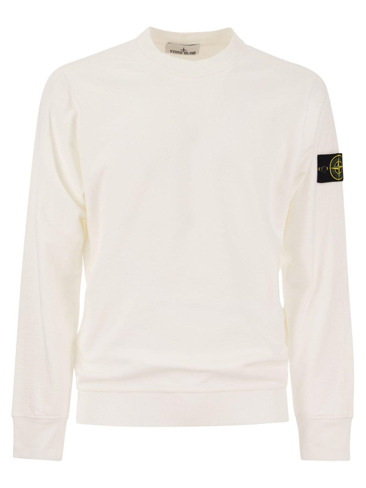 Shop Stone Island Logo Patch Crewneck Sweatshirt In Bianco
