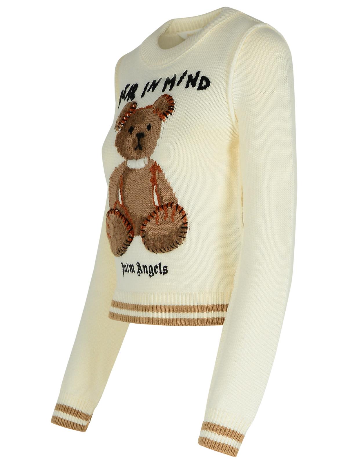 Shop Palm Angels Bear Cream Wool Sweater