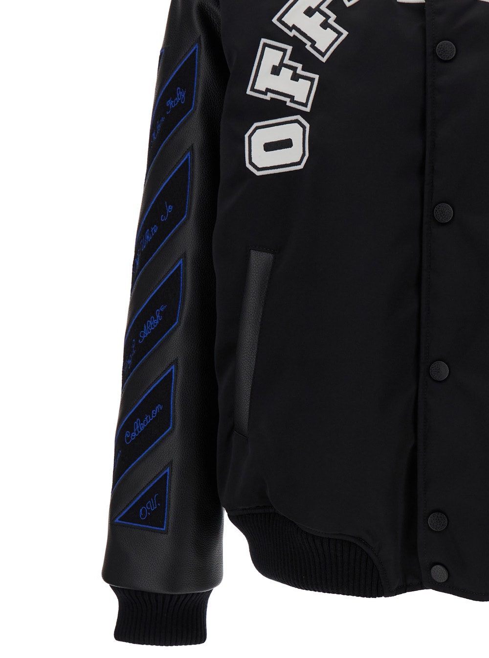 Shop Off-white Black Baseball Over Vasity Jacket In Polyamide Man