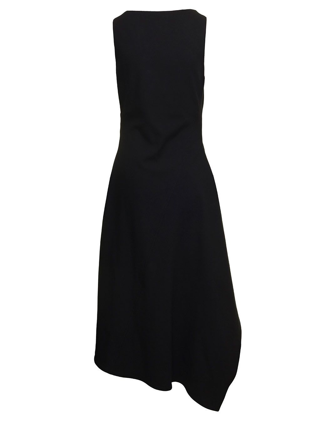 Shop Bottega Veneta Mini Black Asymmetric Dress With Square And Draped Neckline In Cotton Blend Woman