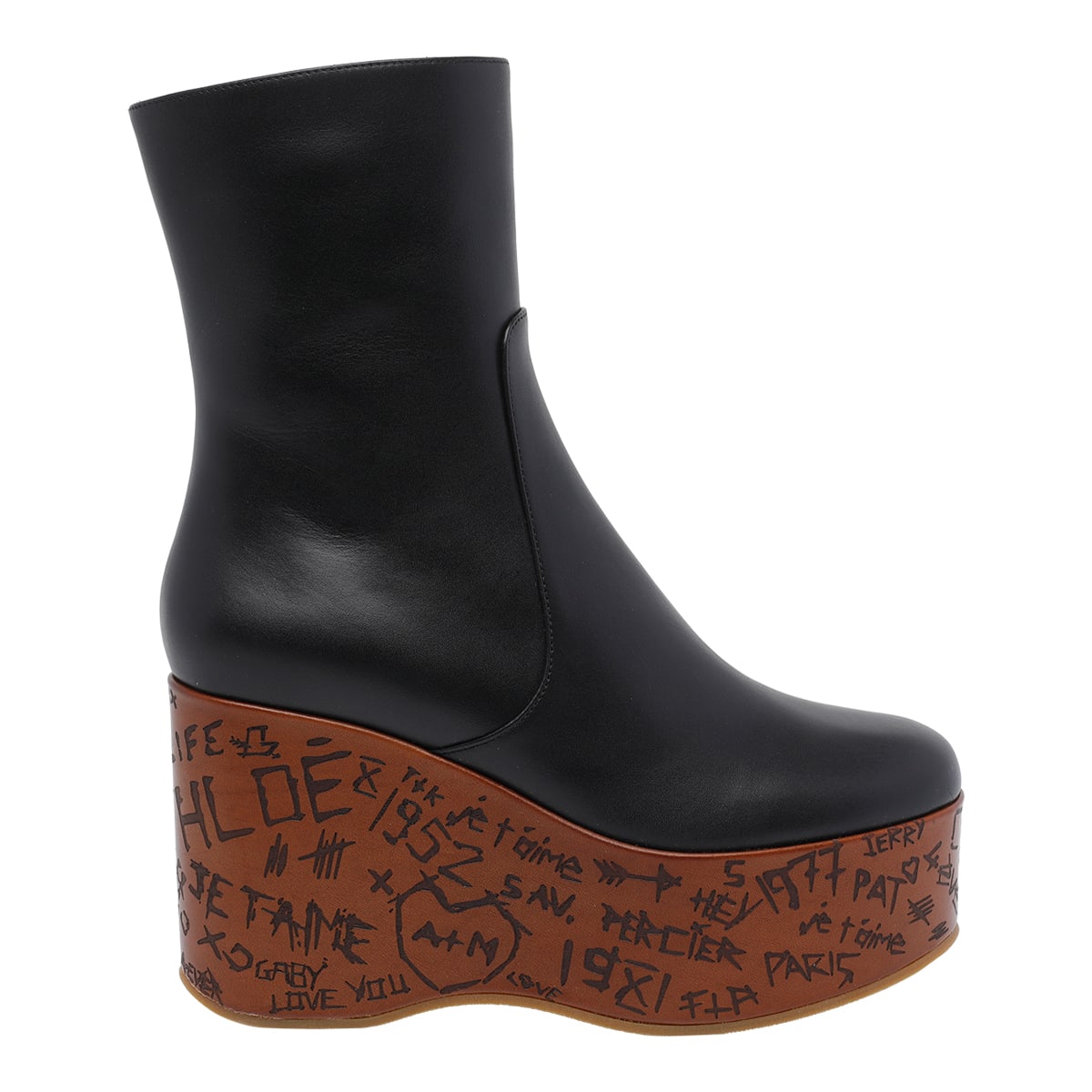 Chloé Graphic Print Ankle Boots With Platform Sole In Black